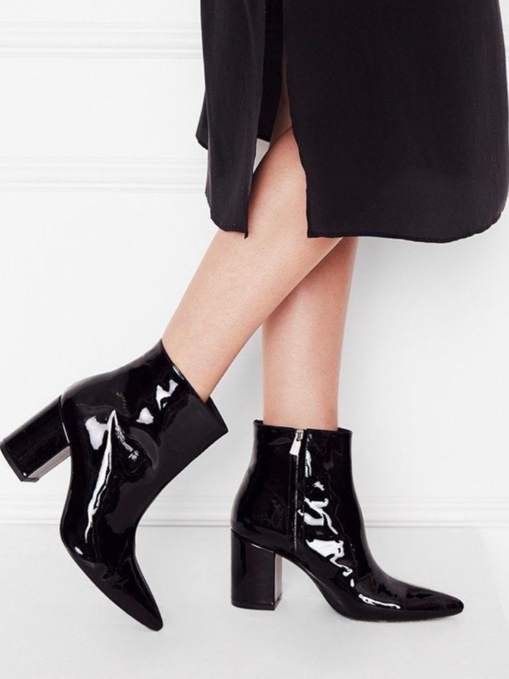 Anine Bing Natalie Boots Black Patent Leather Ankle Boots 3" Heel Size EU40